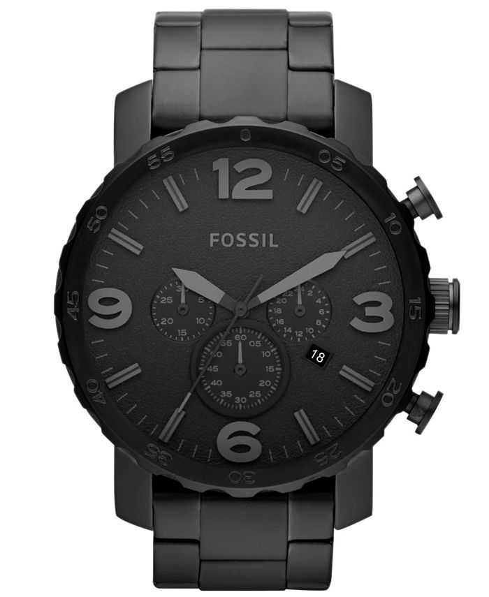 Fossil Men\'s Chronograph Nate Black-Tone Stainless Steel Bracelet Watch  50mm JR1401 - Macy\'s