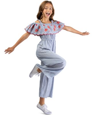 macy's blue jean jumpsuit