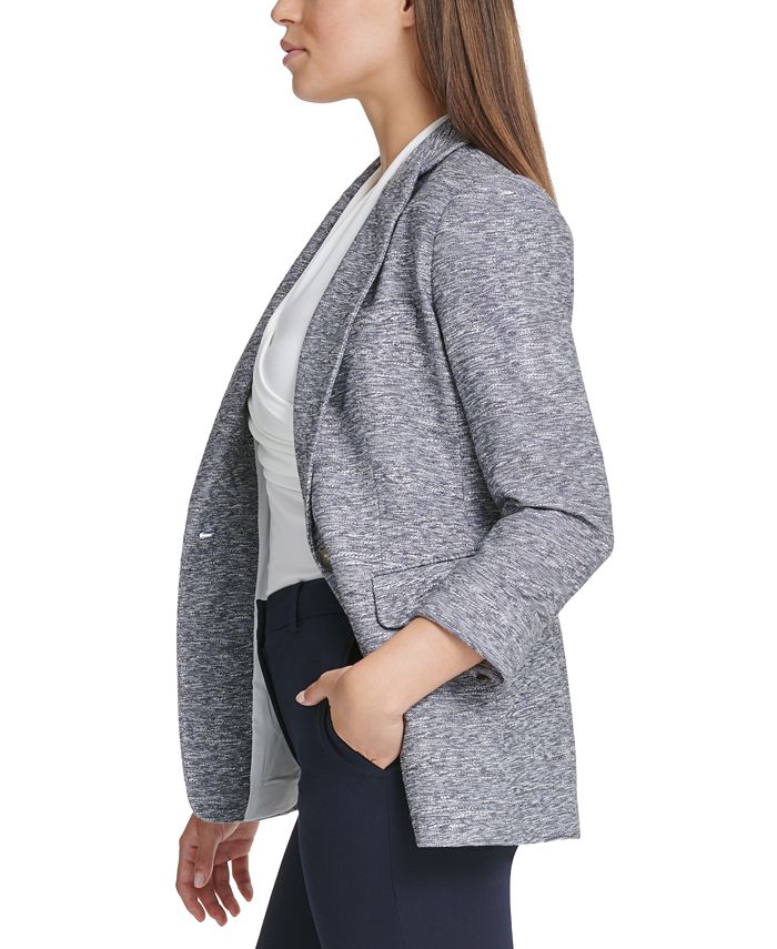 DKNY Women's One Button Knit Blazer Gray Size 12