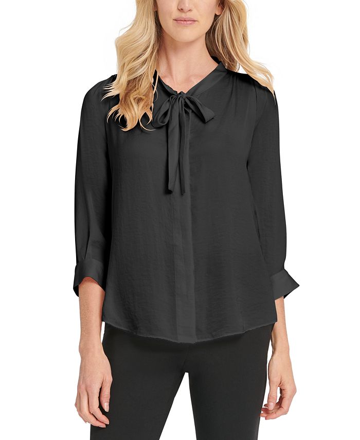 DKNY Button-Up Tie-Neck Blouse & Reviews - Tops - Women - Macy's