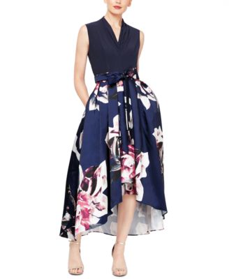 SL Fashions Floral-Print High-Low Dress 