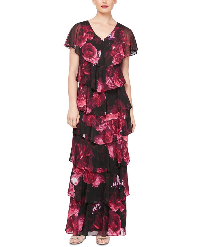 SL Fashions Floral Tiered Dress - Macy's