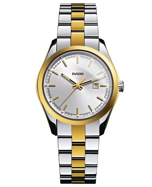 Rado Watch Women S Swiss Hyperchrome Gold Tone Ceramos And Stainless Steel Bracelet 32mm R32975102 Reviews All Fine Jewelry Jewelry Watches Macy S