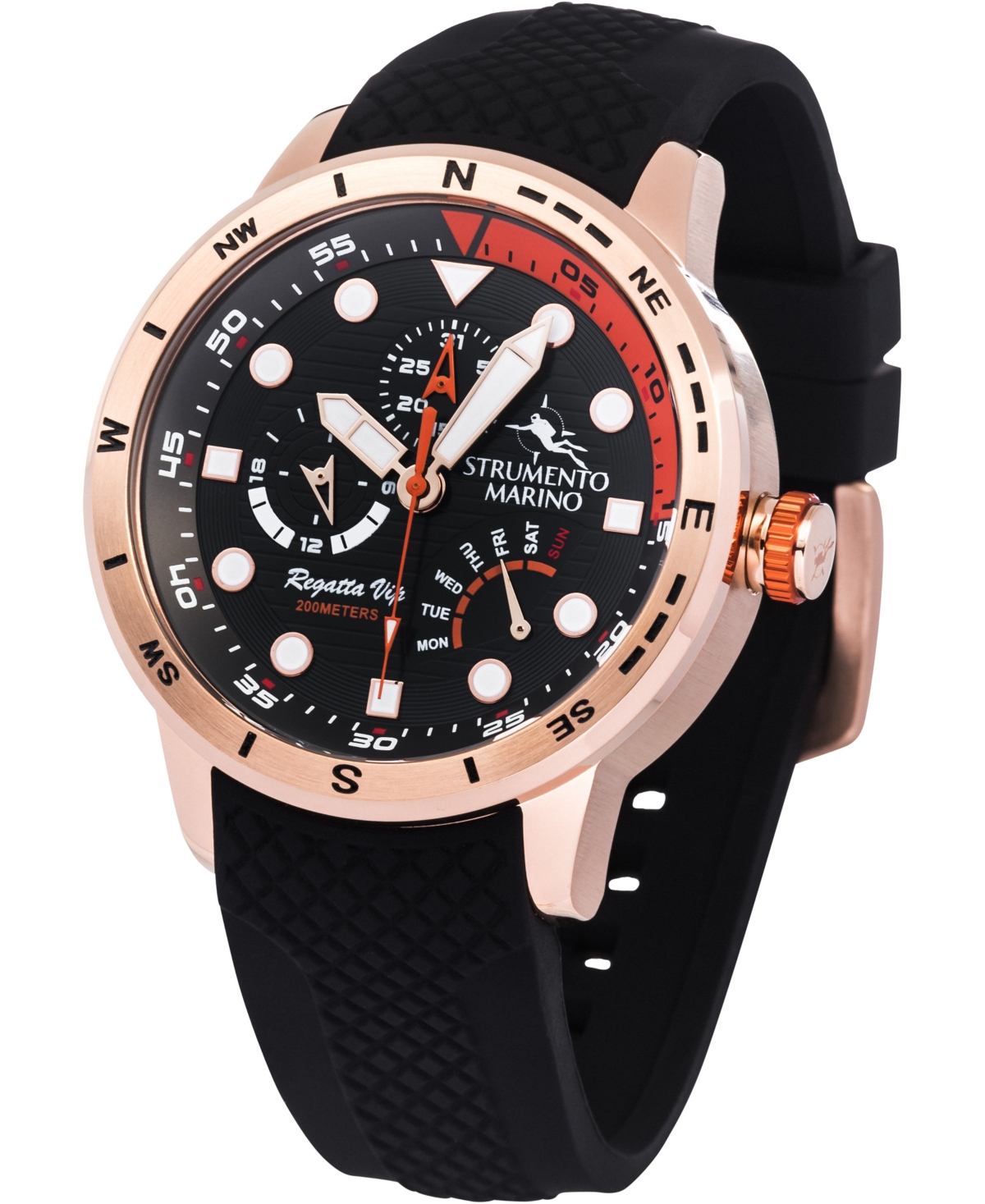 Shop Strumento Marino Men's Regatta Vip Day Retrograde Black Silicone Performance Timepiece Watch 46mm