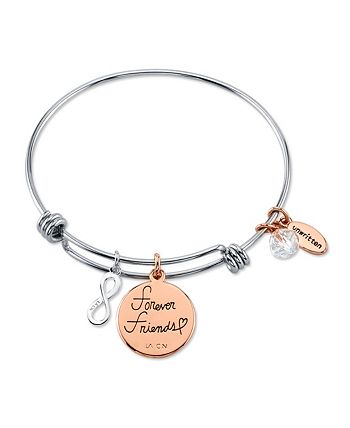 Unwritten - "Forever Friends" Infinity Bangle Bracelet in Stainless Steel & Rose Gold-Tone