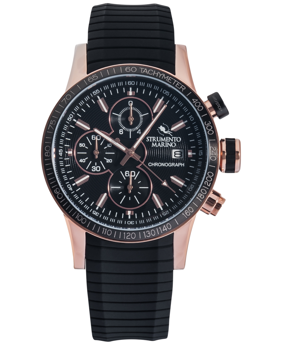 Strumento Marino Men's Admiral Chronograph Black Silicone Performance Timepiece Watch 45mm