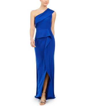 VINCE CAMUTO ONE-SHOULDER PEPLUM GOWN