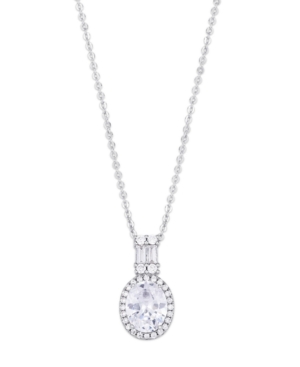 image of Cubic Zirconia Oval Drop Pendant Necklace in Fine Silver Plate