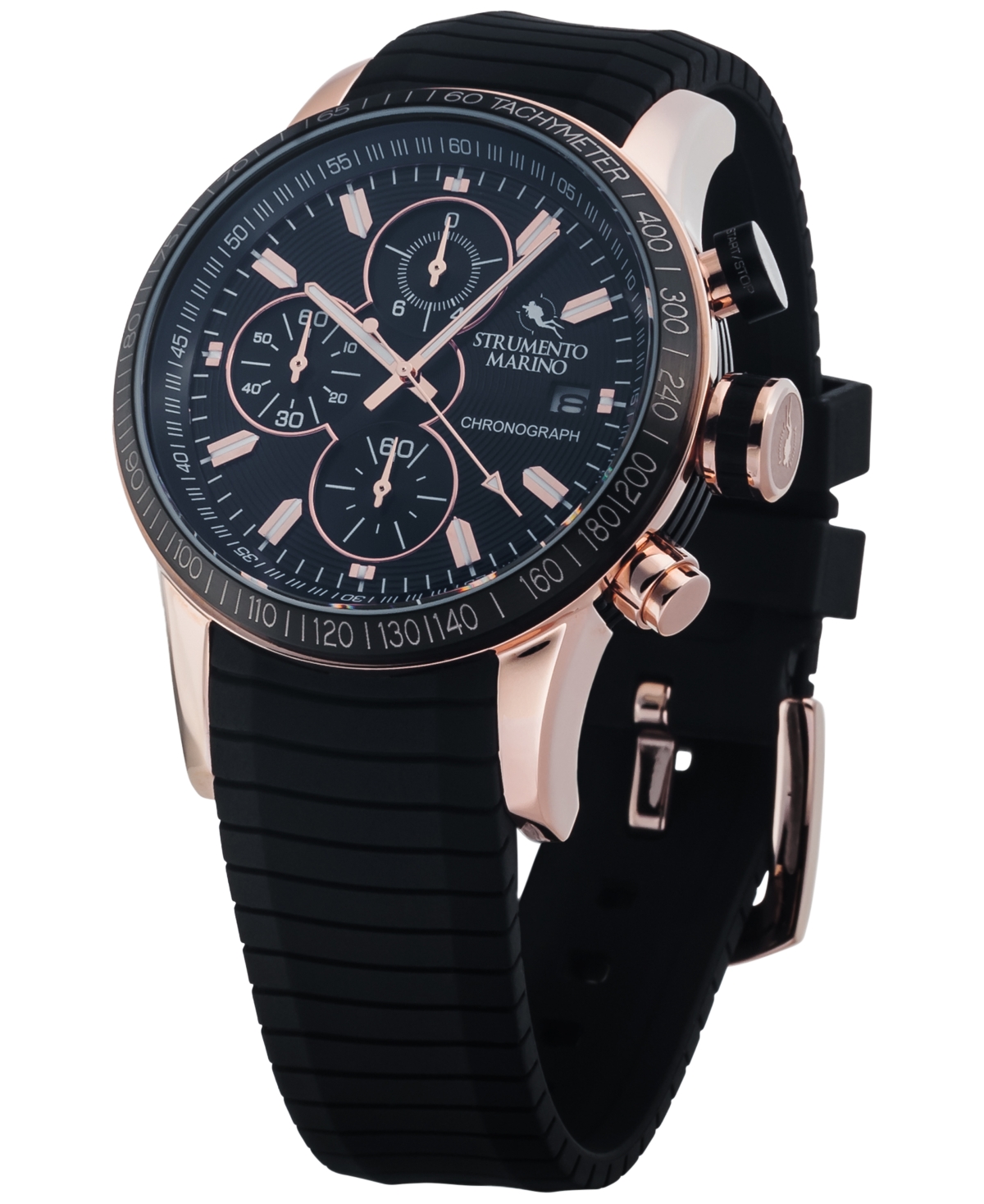 Shop Strumento Marino Men's Admiral Chronograph Black Silicone Performance Timepiece Watch 45mm
