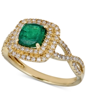 image of Emerald (1 ct. t.w.) & Diamond (1/3 ct. t.w.) Statement Ring in 14k Gold