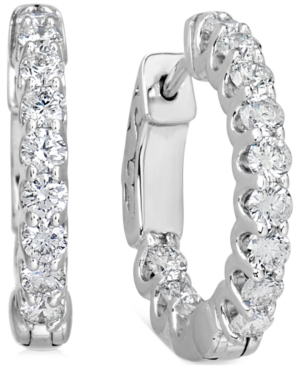 image of Certified Diamond Small Graduated In & Out Hoop Earrings (1-1/5 ct. t.w.) in 14k White Gold, 0.75