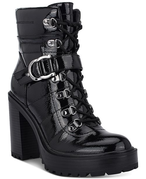 gbg los angeles women's harlin round toe stacked heel boot