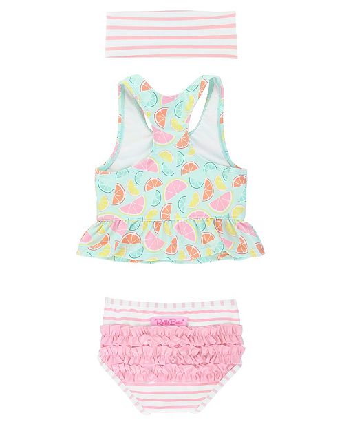 RuffleButts Baby Girl's Peplum Tankini Swimsuit Swim Headband Set, 2 ...