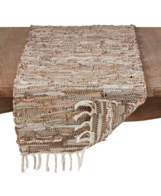 Leather and Cotton Blend Table Runner with Chindi Design