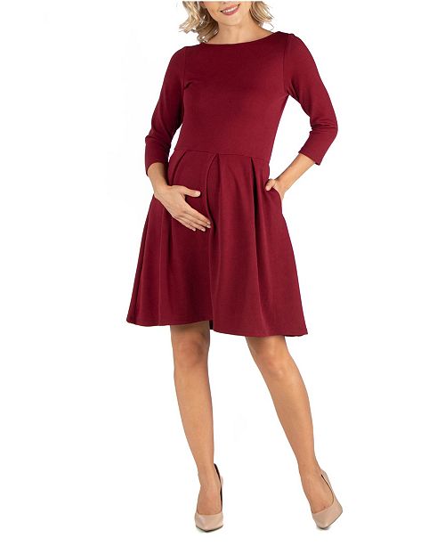 24seven Comfort Apparel Knee Length Fit N Flare Maternity Dress