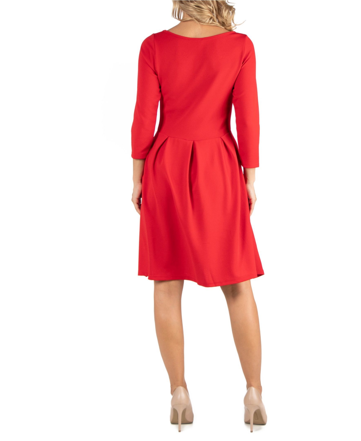 24Seven Comfort Apparel Knee Length Fit N Flare Maternity Dress with Pockets