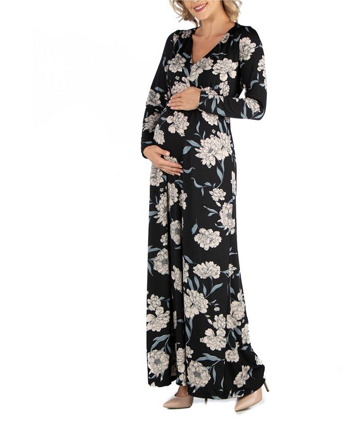 24seven Comfort Apparel Floral Print Long Sleeve Maternity Maxi Dress Macys 