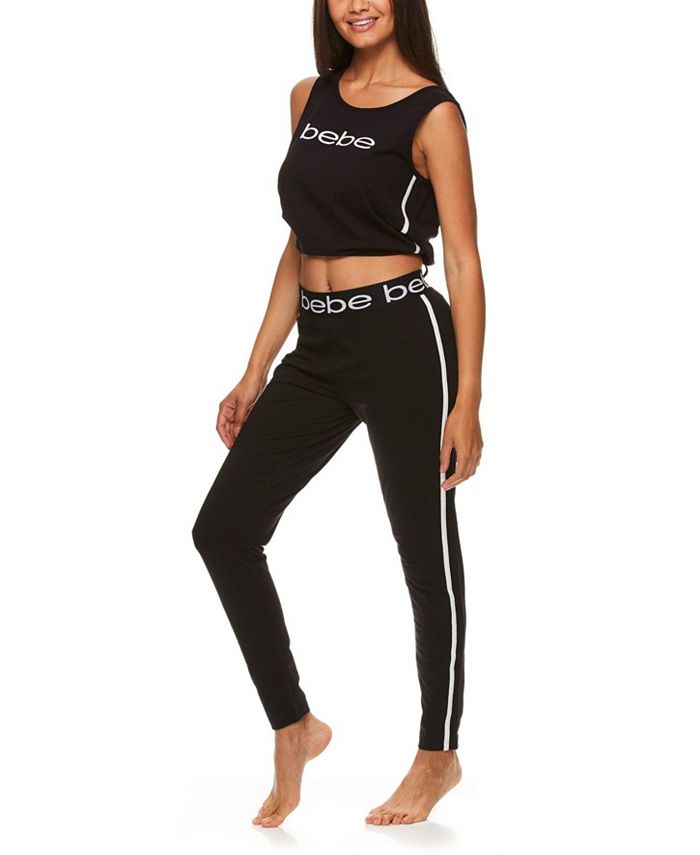 bebe Cropped Top Logo Pant Set - Macy's