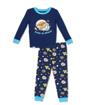 image of Free 2 Dream Boys Toddler, Little and Big Pug in Space Print 2 Piece Cotton Pajama Set with Grow with Me Cuffs