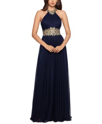 betsy and adam embroidered halter gown