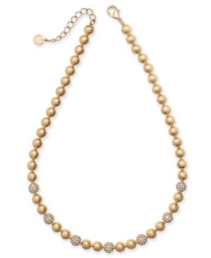 image of Charter Club Gold-Tone Pave Fireball & Imitation Pearl Collar Necklace, 17