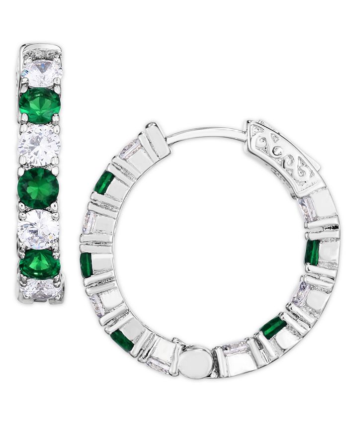 Macy's - Simulated Cubic Zirconia Alternating Hoop Earrings in Fine Silver Plate
