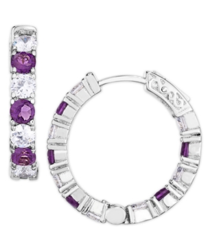 image of Simulated Cubic Zirconia Alternating Hoop Earrings in Fine Silver Plate