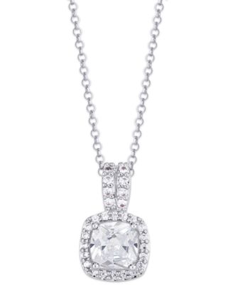 Birthstone Cushion Halo Pendant Necklace in Silver Plate