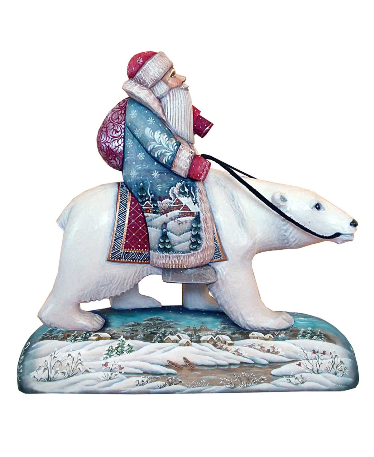 Woodcarved and Hand Painted Polar Bear Santa Claus Figurine - Multi