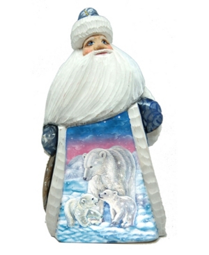 G.debrekht Woodcarved And Hand Painted Santa Polar Cub Family Figurine In Multi