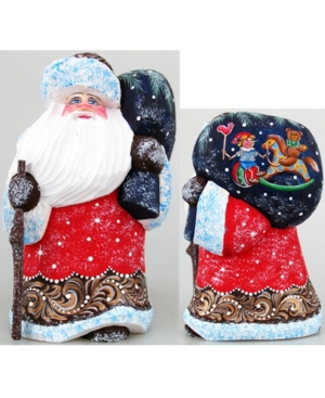 G.debrekht Woodcarved And Hand Painted Santa Rocking Kids Figurine With Bag In Multi