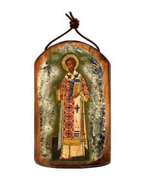 G.debrekht Saint Chrysostom Wooden Greek Christian Orthodox Icon Ornament In Multi
