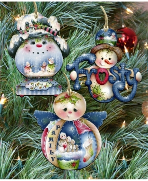 Designocracy Home For The Holidays Wood Ornament - Set Of 3 In Multi