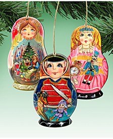 Nutcracker Dolls Wooden Ornaments, Set of 3