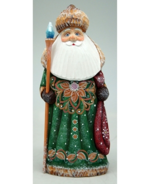 G.debrekht Woodcarved And Hand Painted Santa Green Twinkle-yuletide Santa Figurine In Multi