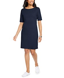 Petite Cotton Boat-Neck Elbow-Sleeve Dress, Created for Macy's 