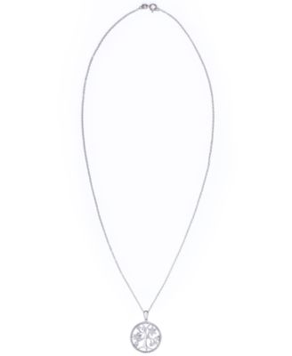 Cubic Zirconia Tree of Life Pendant Necklace in Silver Plate