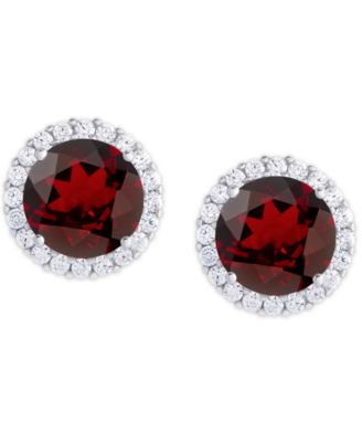 Macy's - Simulated Birthstone Round Cubic Zirconia Halo Solitaire Stud Earrings in Fine Silver Plate