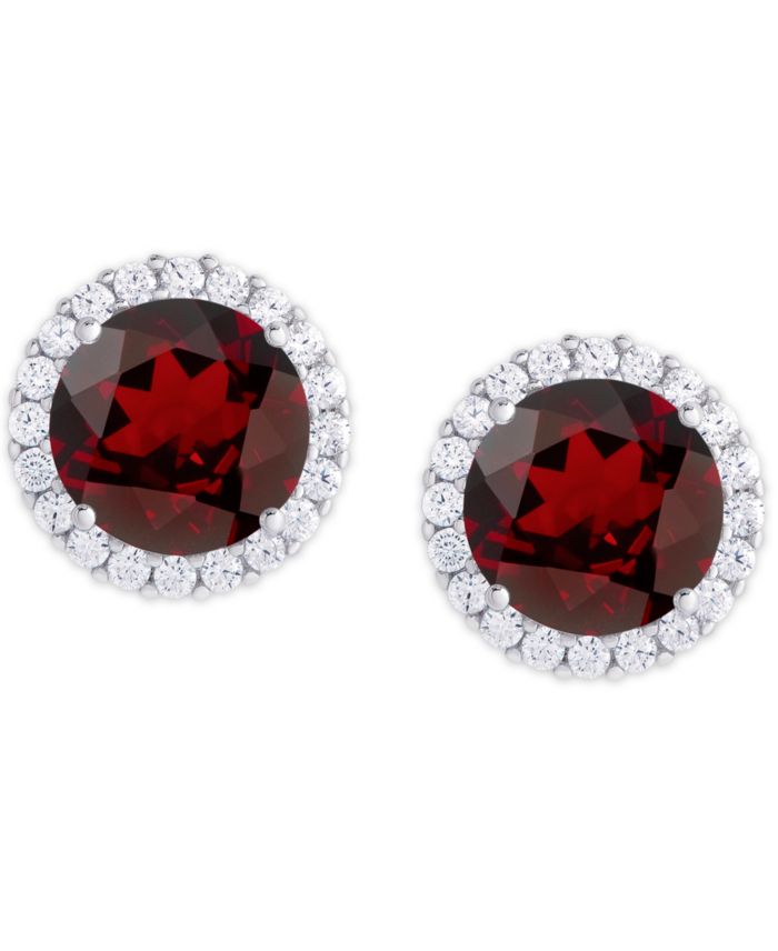 Birthstone Round Cubic Zirconia Halo Solitaire Stud Earrings in Silver