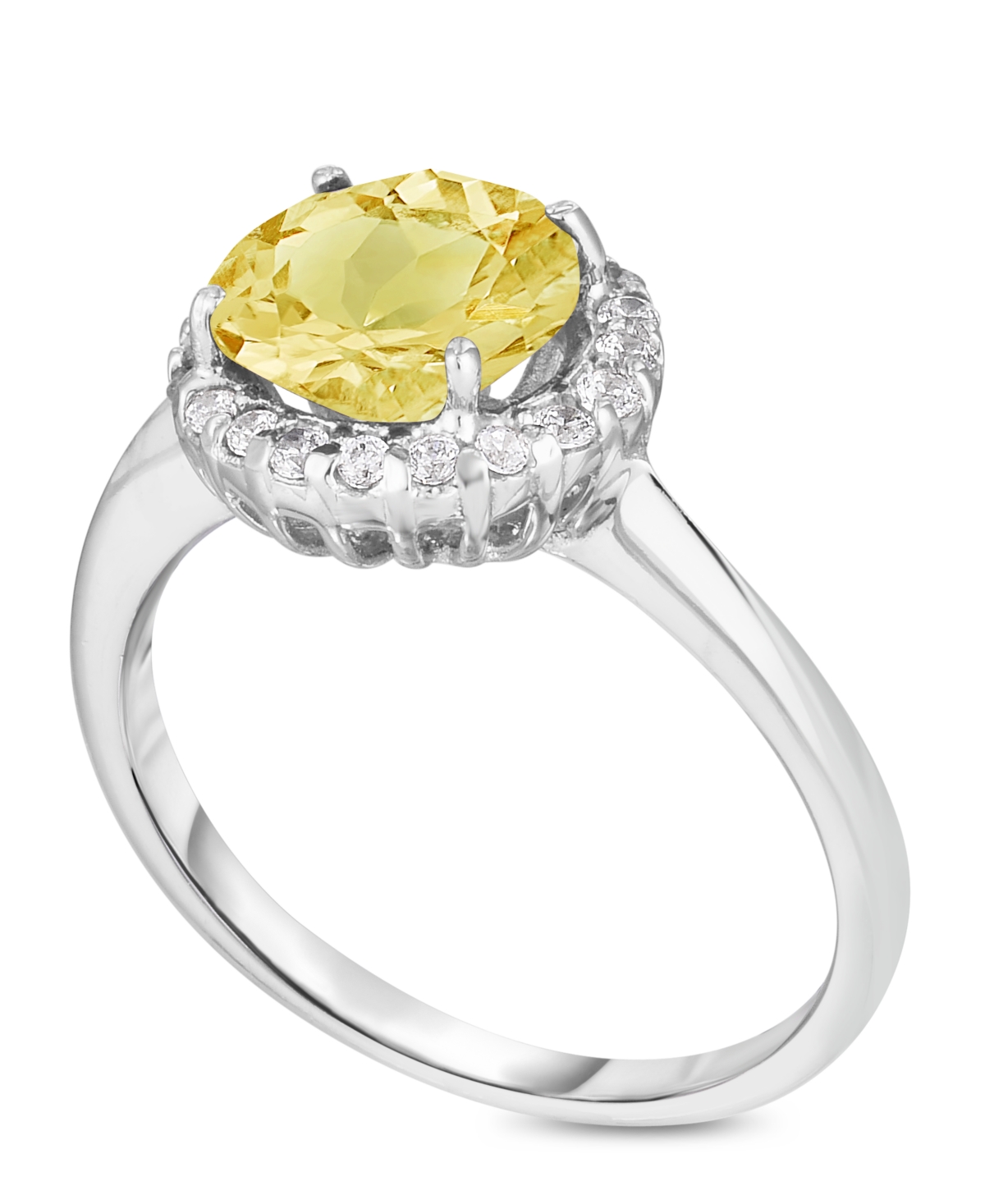 Birthstone Round Cubic Zirconia Halo Solitaire Ring in Silver Plate -Simulated Citrine
