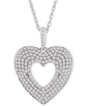 image of Diamond Multi-Row Heart Pendant Necklace (1/2 ct. t.w.) in 14k White Gold, 18