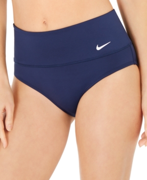 Shop Nike Essential High-waist Banded Bikini Bottoms In Midnight Navy