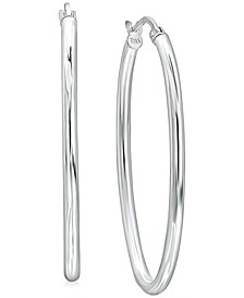 Medium Polished Oval Tube Hoop Earrings in Sterling Silver, 1.1", Created for Macy's