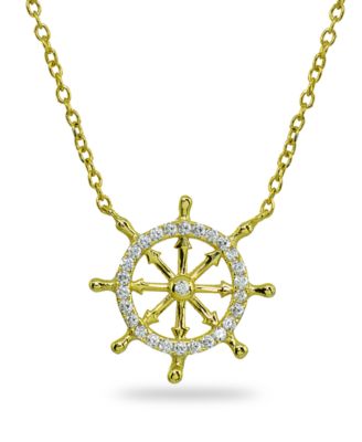Cubic Zirconia Ship's Wheel Necklace in Sterling Silver or 18k Gold over Sterling Silver