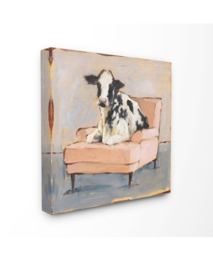 Stupell Industries Sweet Baby Calf on A Pink Couch Neutral Color Painting Canvas Wall Art 30