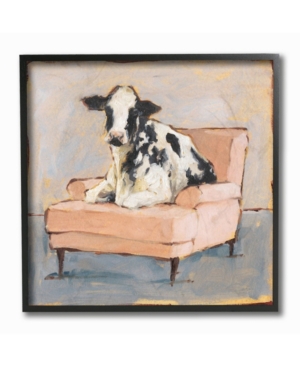 Stupell Industries Sweet Baby Calf on A Pink Couch Neutral Color Painting Framed Texturized Art 12