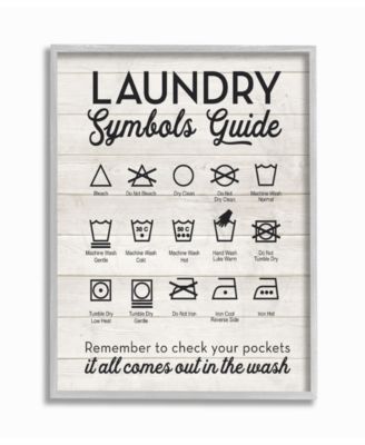 Laundry Symbols Guide Typography Gray Framed Texturized Art, 11" L x 14" H