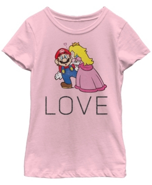 Fifth Sun Nintendo Big Girl's Super Mario Princess Peach Kiss Love Short Sleeve T-Shirt