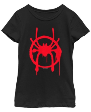 Fifth Sun Marvel Big Girl's Spiderverse Miles Symbol Tag Short Sleeve T-Shirt