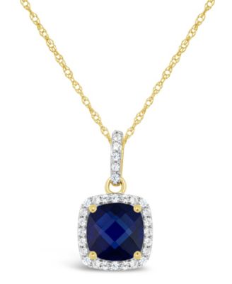 Macy's - Created Gemstone and Created White Sapphire (1/6 ct. t.w.) Pendant Necklace in 10k Yellow Gold